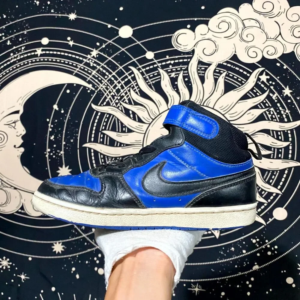 Nike Court Borough Mid 2 CD7783-404 Athletic Sneaker Boys 1Y Blue/Black Leather